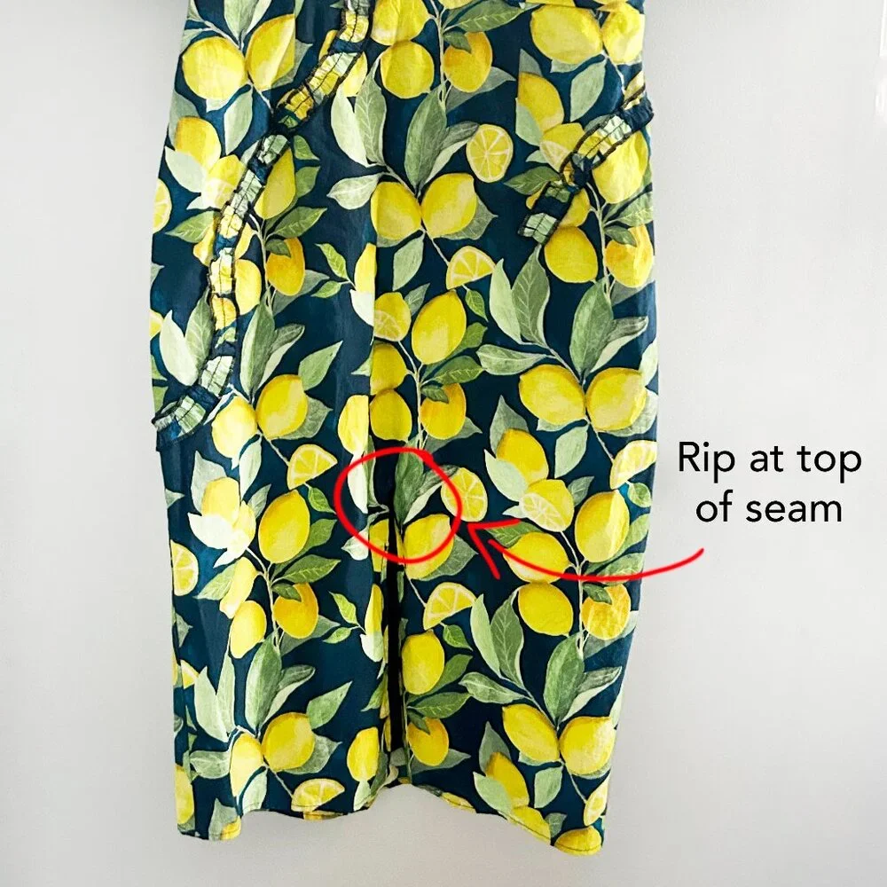 Hope & Ivy Lemon Print Puff Sleeve Midi Dress Mediterranean Cottagecore Size 14 - Picture 2 of 12